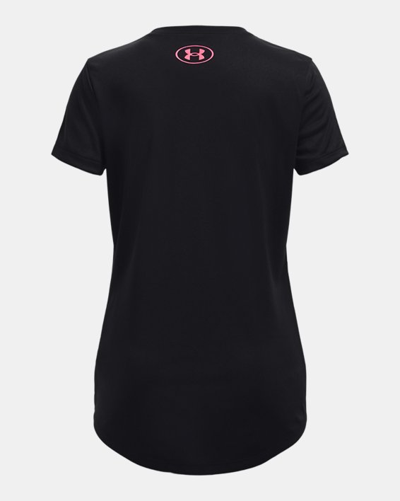 เสื้อแขนสั้น UA Tech™ Solid Print Big Logo สำหรับเด็กผู้หญิง in Black image number 1